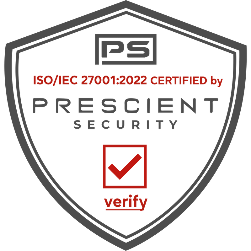 ISO/IEC 27001:2022 certified by Prescient Security